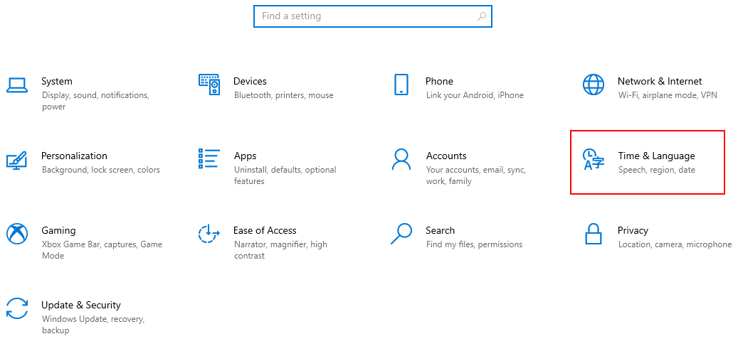 Mở Setting trên Windows 10